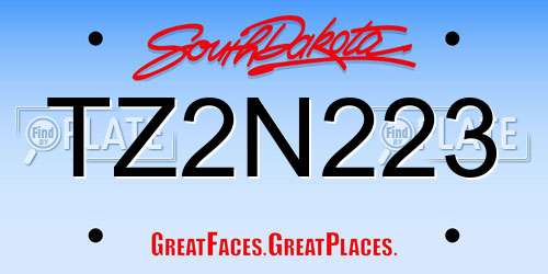 TZ2N223 South Dakota License Plate