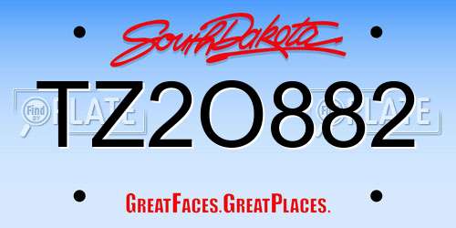 TZ2O882 South Dakota License Plate