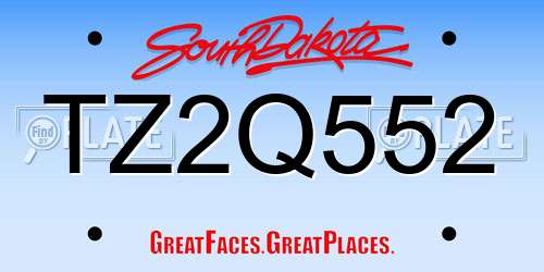 TZ2Q552 South Dakota License Plate