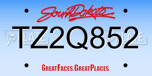 TZ2Q852 South Dakota License Plate