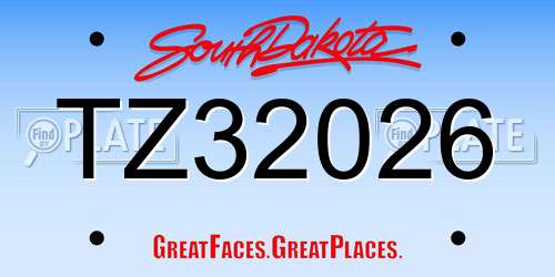 TZ32026 South Dakota License Plate