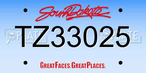 TZ33025 South Dakota License Plate