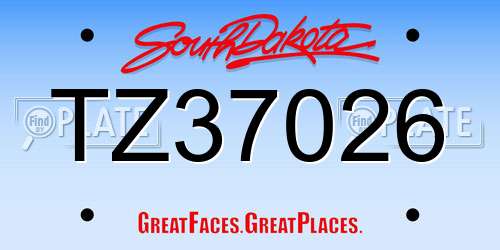 TZ37026 South Dakota License Plate