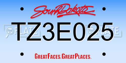TZ3E025 South Dakota License Plate