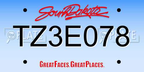 TZ3E078 South Dakota License Plate