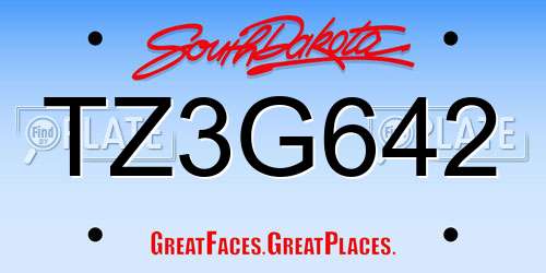 TZ3G642 South Dakota License Plate
