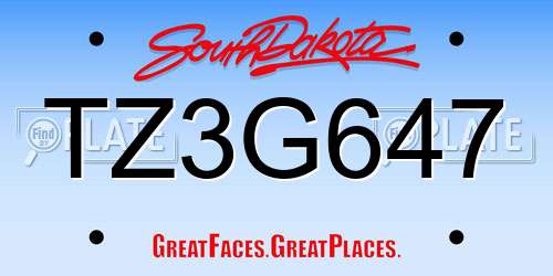 TZ3G647 South Dakota License Plate