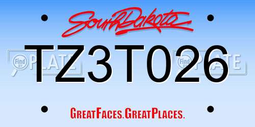 TZ3T026 South Dakota License Plate