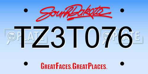 TZ3T076 South Dakota License Plate