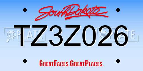 TZ3Z026 South Dakota License Plate