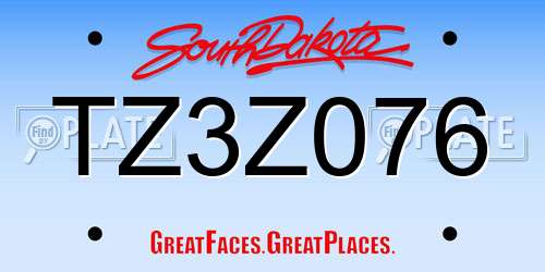 TZ3Z076 South Dakota License Plate
