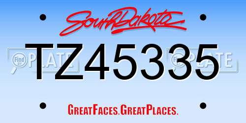 TZ45335 South Dakota License Plate