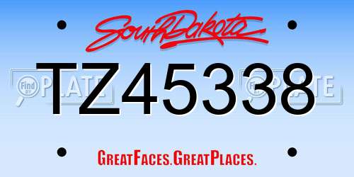 TZ45338 South Dakota License Plate