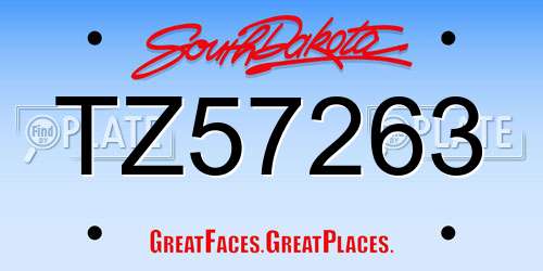 TZ57263 South Dakota License Plate