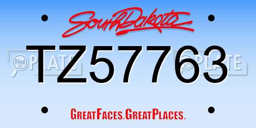 TZ57763 South Dakota License Plate
