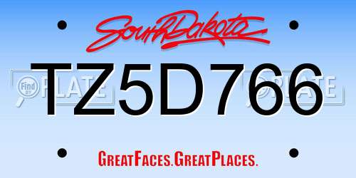 TZ5D766 South Dakota License Plate