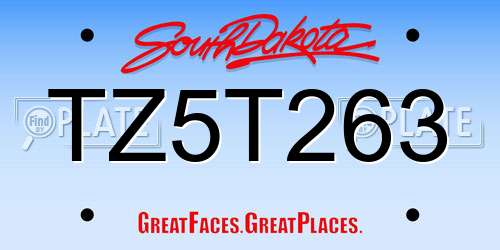 TZ5T263 South Dakota License Plate