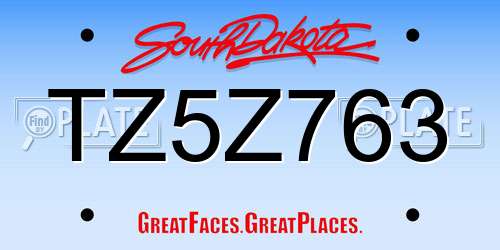 TZ5Z763 South Dakota License Plate