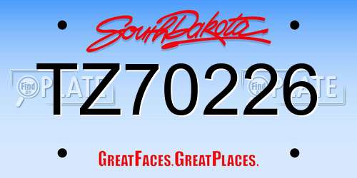 TZ70226 South Dakota License Plate