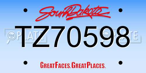 TZ70598 South Dakota License Plate