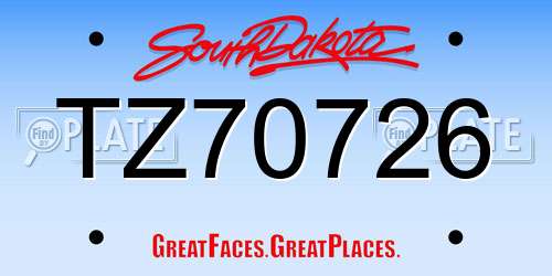 TZ70726 South Dakota License Plate