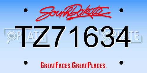 TZ71634 South Dakota License Plate