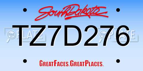 TZ7D276 South Dakota License Plate