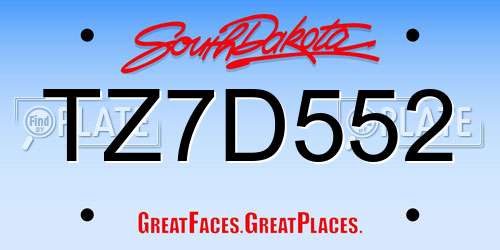 TZ7D552 South Dakota License Plate