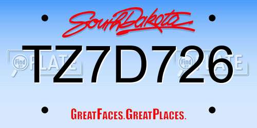 TZ7D726 South Dakota License Plate