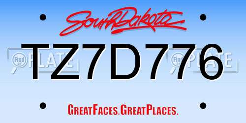 TZ7D776 South Dakota License Plate