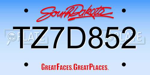 TZ7D852 South Dakota License Plate