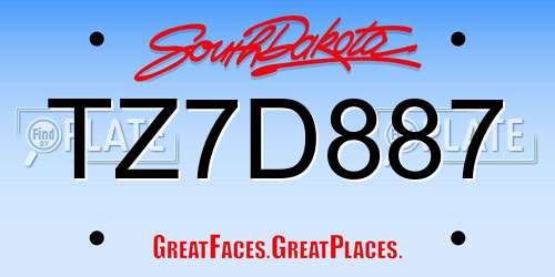 TZ7D887 South Dakota License Plate