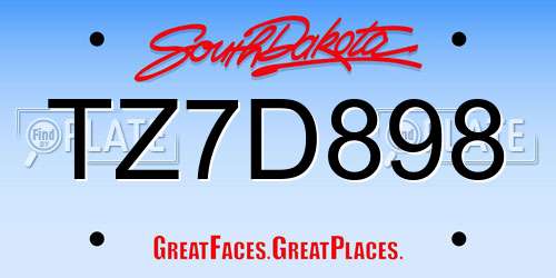 TZ7D898 South Dakota License Plate