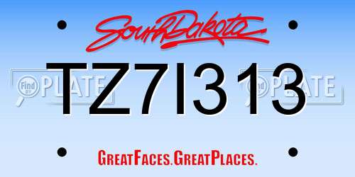 TZ7I313 South Dakota License Plate