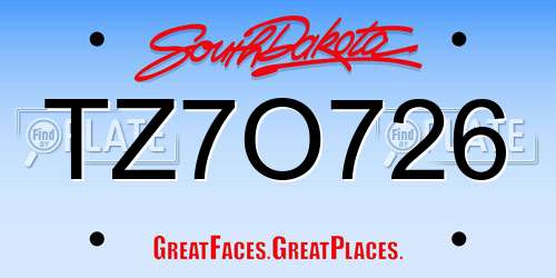 TZ7O726 South Dakota License Plate