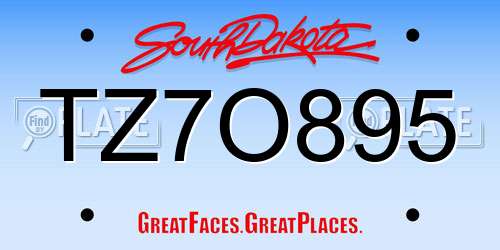 TZ7O895 South Dakota License Plate