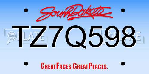TZ7Q598 South Dakota License Plate