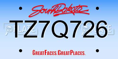 TZ7Q726 South Dakota License Plate