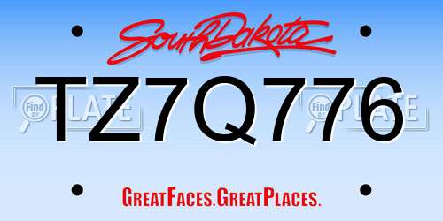 TZ7Q776 South Dakota License Plate