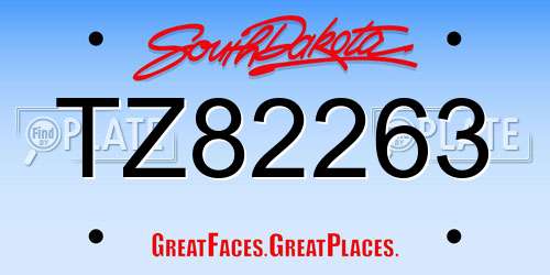 TZ82263 South Dakota License Plate