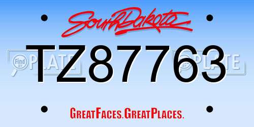 TZ87763 South Dakota License Plate