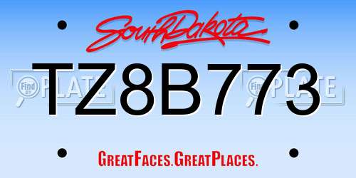 TZ8B773 South Dakota License Plate