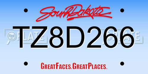 TZ8D266 South Dakota License Plate