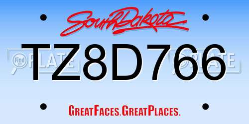 TZ8D766 South Dakota License Plate
