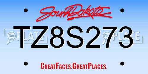 TZ8S273 South Dakota License Plate
