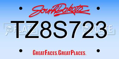 TZ8S723 South Dakota License Plate