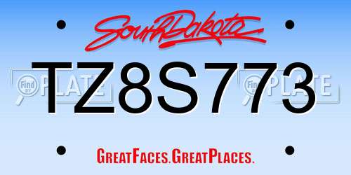 TZ8S773 South Dakota License Plate