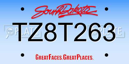 TZ8T263 South Dakota License Plate