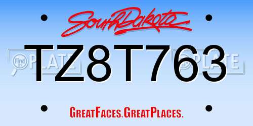 TZ8T763 South Dakota License Plate