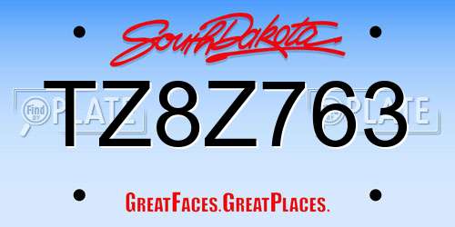 TZ8Z763 South Dakota License Plate